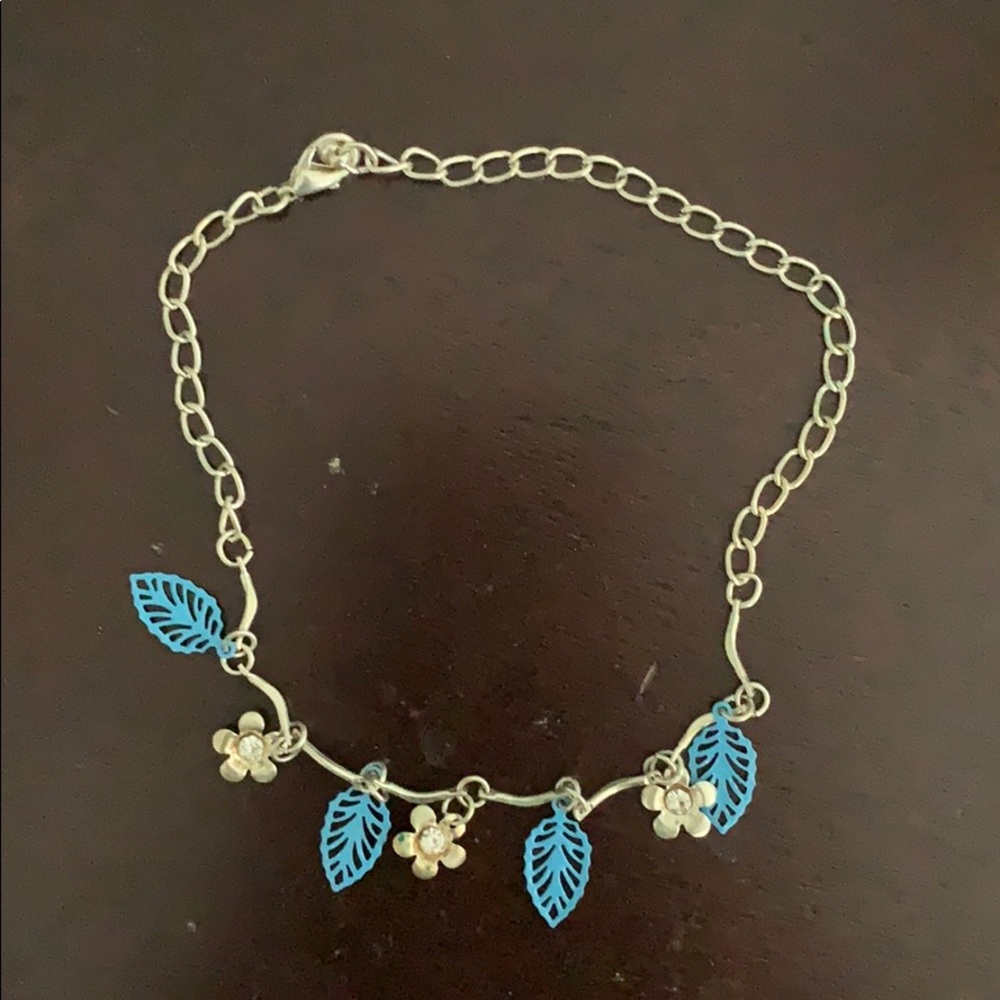 Blue and silver feather and flower bracelet